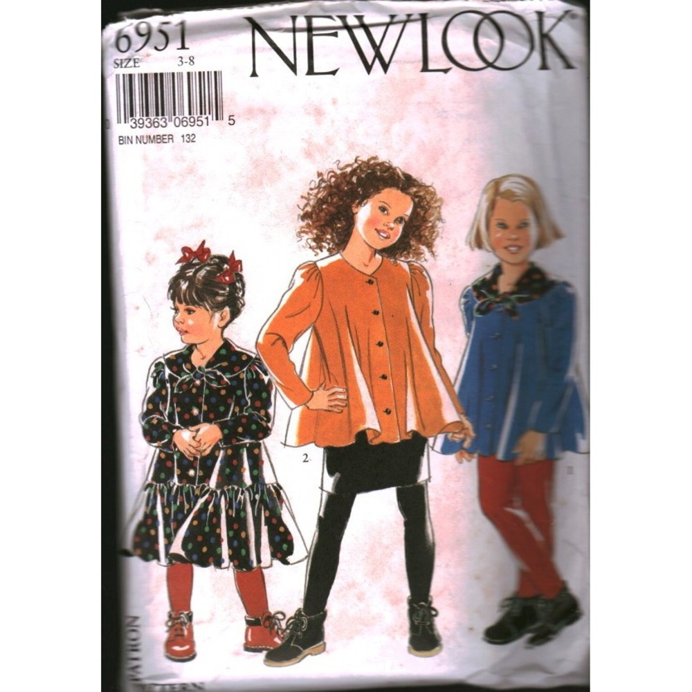 New Look 6951 Girls Dress Top Skirt Leggings Sewing Pattern Size 3-8 cut